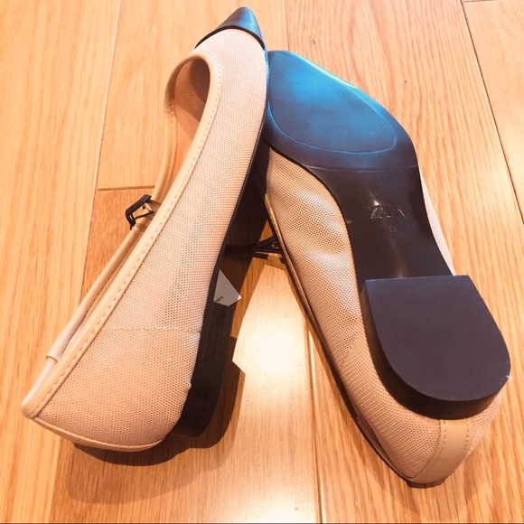 NWT Zara Cream Black Capped Toe Mesh Leather Mules - Picture 8 of 9